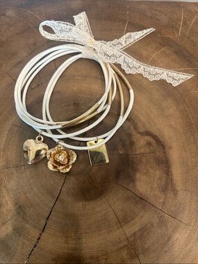 Women Jewelry White Leather Stackable Bracelets with Gold Charms - Guess